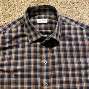 Lim’s Hilton Seoul Button Down Shirt Blue Brown Plaid Large Short Custom